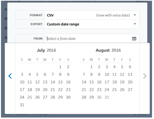 BNZ export date range select screenshot