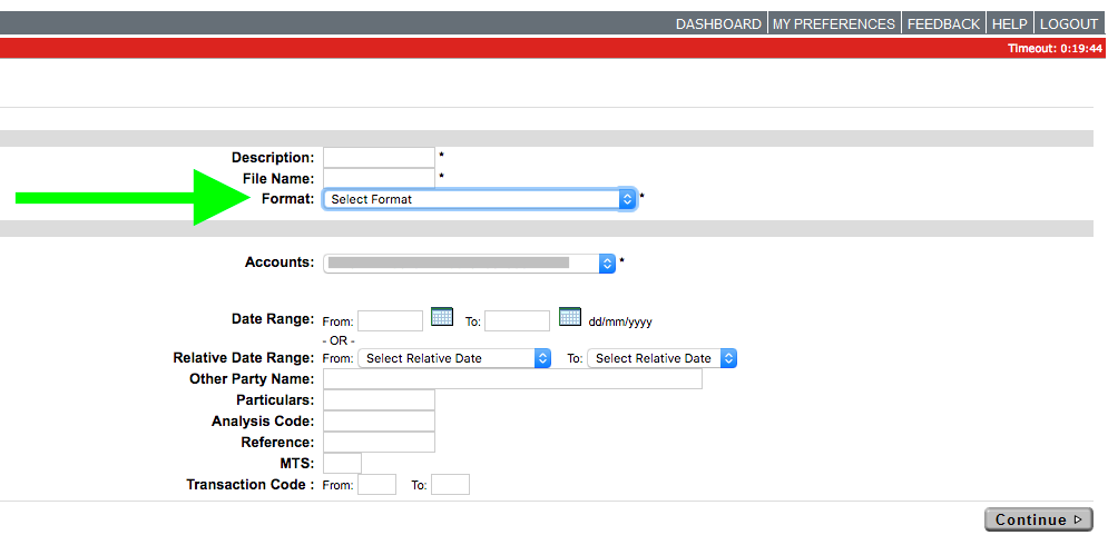 Westpac Business Online export profile confirmation screenshot